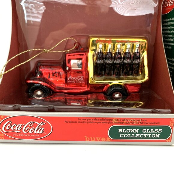 2 Coca-Cola Hand Blown Glass Ornaments Delivery Truck & Polar Bear w/Boxes Vtg - Picture 2 of 7